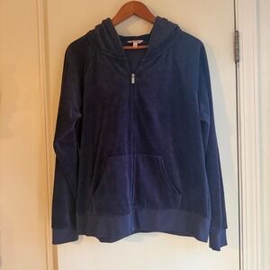 Juicy Couture Velour Full Zip Up Hoodie Jacket Women's Size L Rhinestone Pull